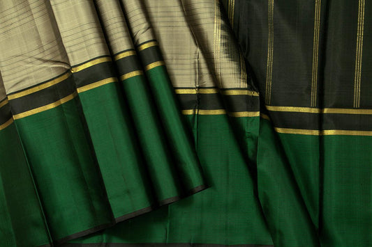 Grey And Green Kanchipuram Silk Saree Light Weight For Festive Wear PV KNN 213 - Silk Sari - Panjavarnam