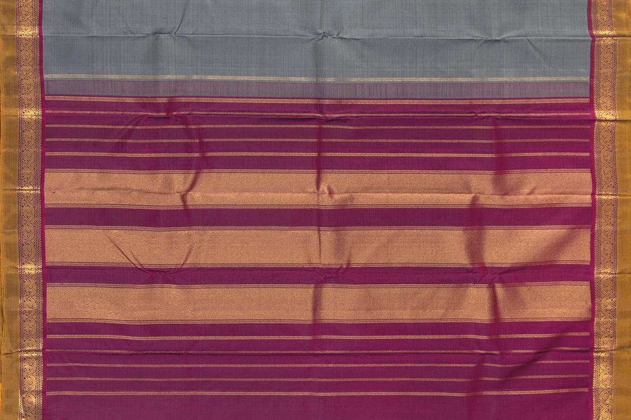 Grey And Magenta Kanchipuram Silk Saree With Short Border Handwoven Pure Silk For Festive Wear PV J 433 - Silk Sari - Panjavarnam PV J 433