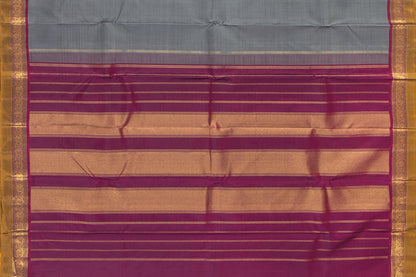 Grey And Magenta Kanchipuram Silk Saree With Short Border Handwoven Pure Silk For Festive Wear PV J 433 - Silk Sari - Panjavarnam PV J 433