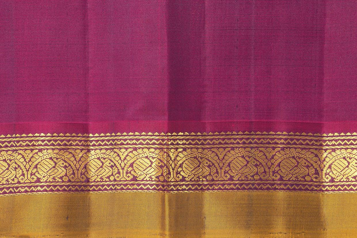 Grey And Magenta Kanchipuram Silk Saree With Short Border Handwoven Pure Silk For Festive Wear PV J 433 - Silk Sari - Panjavarnam PV J 433