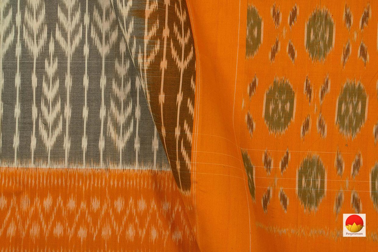 Grey And Orange Pochampally Ikkat Cotton Saree Handwoven SC 153 - Cotton Saree - Panjavarnam
