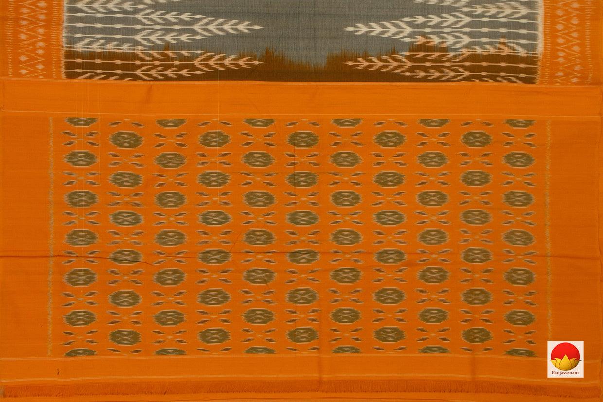 Grey And Orange Pochampally Ikkat Cotton Saree Handwoven SC 153 - Cotton Saree - Panjavarnam