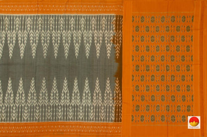 Grey And Orange Pochampally Ikkat Cotton Saree Handwoven SC 153 - Cotton Saree - Panjavarnam SC 153