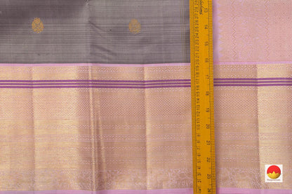 Grey and Pastel Pink Kanchipuram Silk Saree With Medium Border Handwoven Pure Silk For Festive Wear PV NYC 1042 - Silk Sari - Panjavarnam
