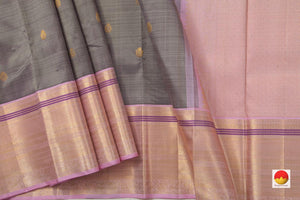 Grey and Pastel Pink Kanchipuram Silk Saree With Medium Border Handwoven Pure Silk For Festive Wear PV NYC 1042 - Silk Sari - Panjavarnam PV NYC 1042