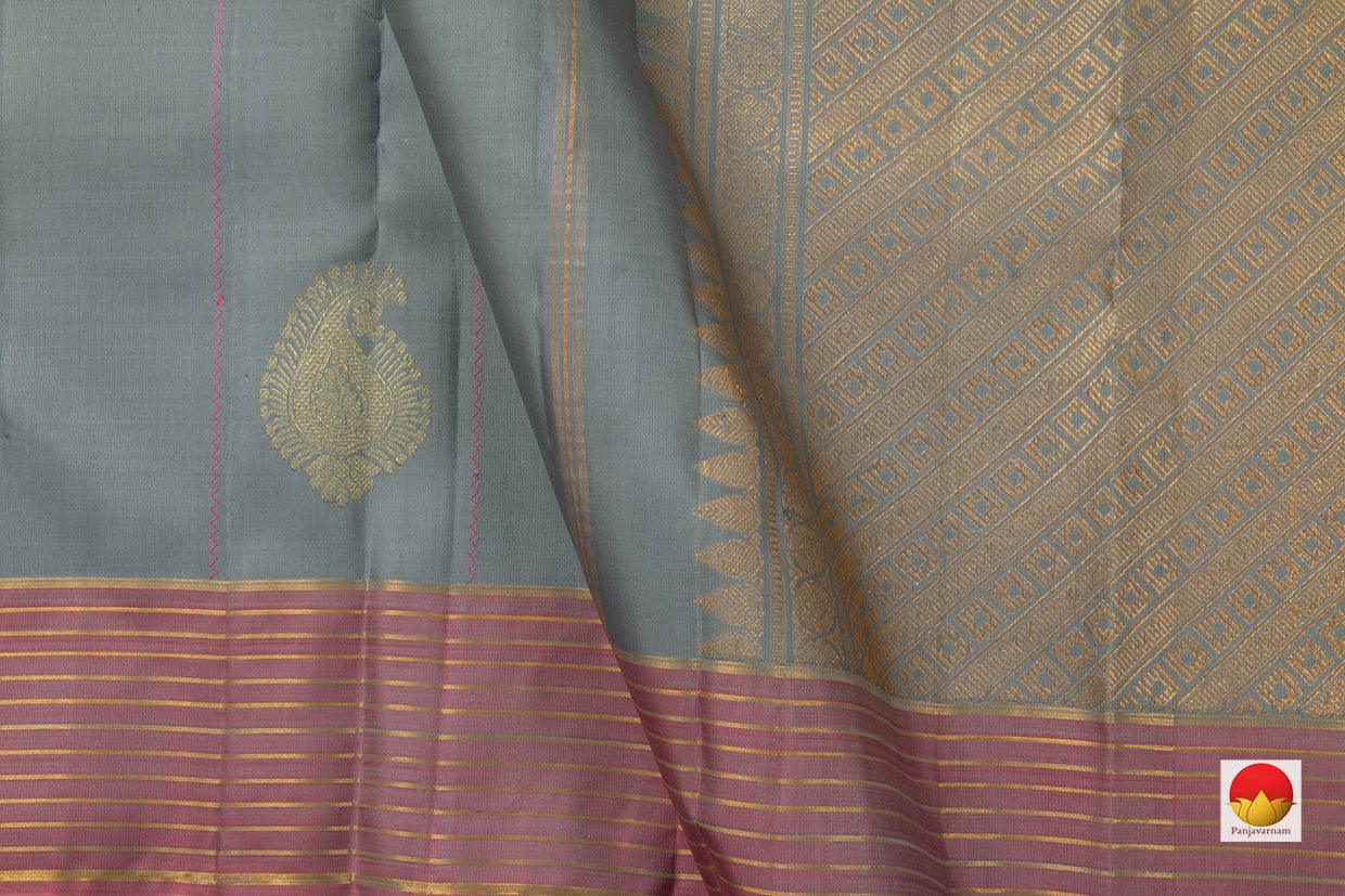 Grey And Pink Kanchipuram Silk Saree Handwoven Pure Silk Pure Zari For Office Wear PV NYC 724 - Silk Sari - Panjavarnam