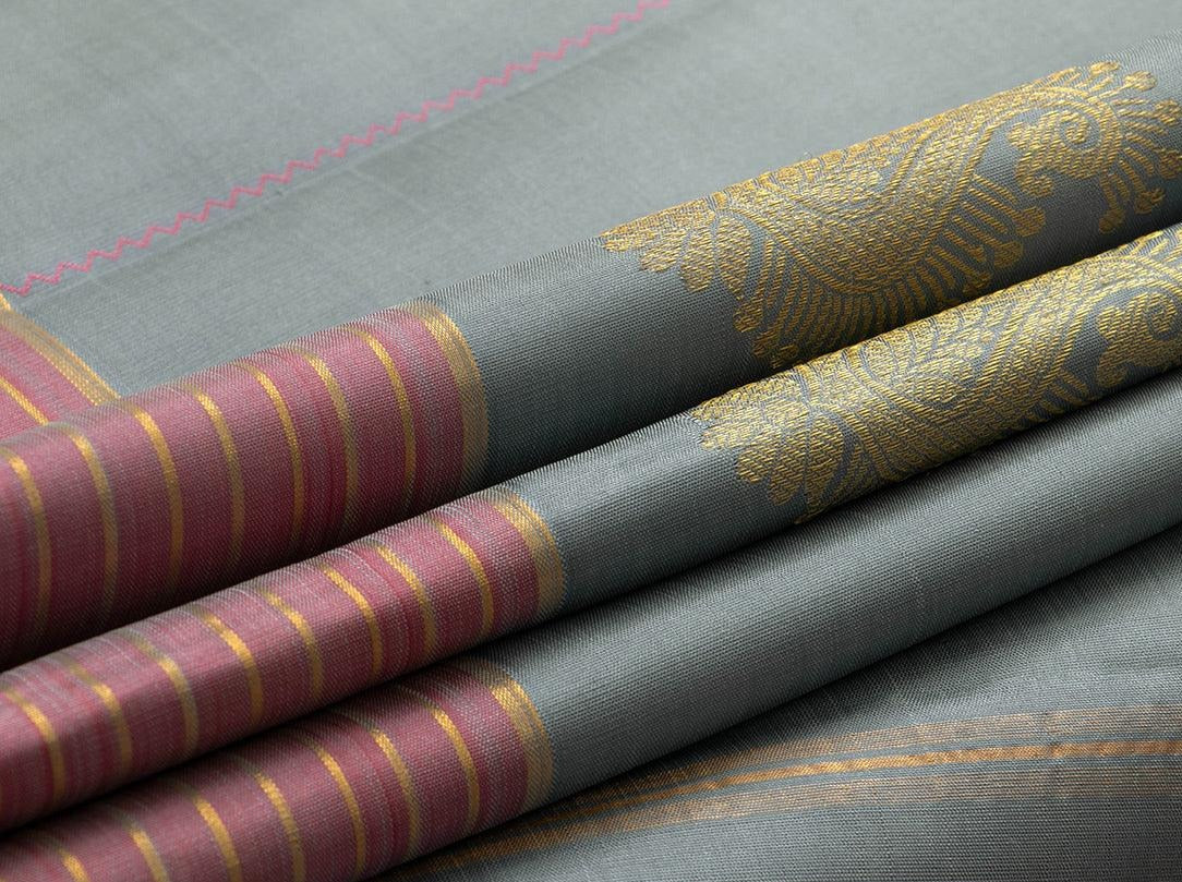 Grey And Pink Kanchipuram Silk Saree Handwoven Pure Silk Pure Zari For Office Wear PV NYC 724 - Silk Sari - Panjavarnam