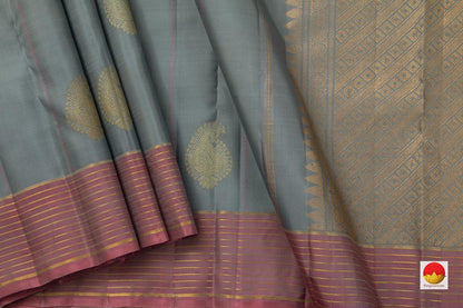 Grey And Pink Kanchipuram Silk Saree Handwoven Pure Silk Pure Zari For Office Wear PV NYC 724 - Silk Sari - Panjavarnam PV NYC 724