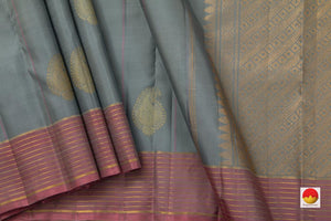 Grey And Pink Kanchipuram Silk Saree Handwoven Pure Silk Pure Zari For Office Wear PV NYC 724 - Silk Sari - Panjavarnam PV NYC 724