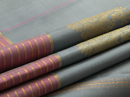 Grey And Pink Kanchipuram Silk Saree Handwoven Pure Silk Pure Zari For Office Wear PV NYC 724 - Silk Sari - Panjavarnam PV NYC 724