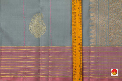 Grey And Pink Kanchipuram Silk Saree Handwoven Pure Silk Pure Zari For Office Wear PV NYC 724 - Silk Sari - Panjavarnam PV NYC 724