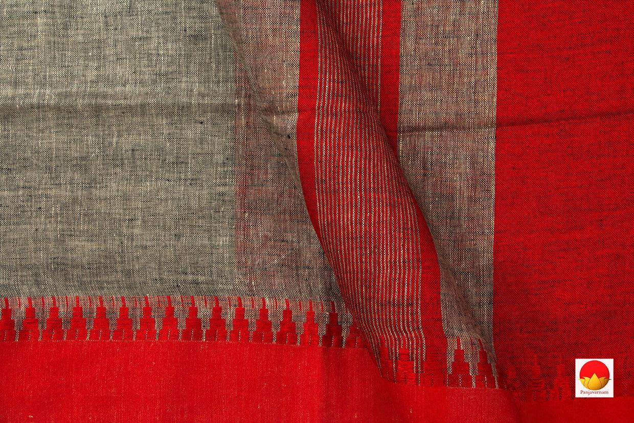 Grey And Red Pure Linen Saree Handwoven PL 2015 - Linen Sari - Panjavarnam