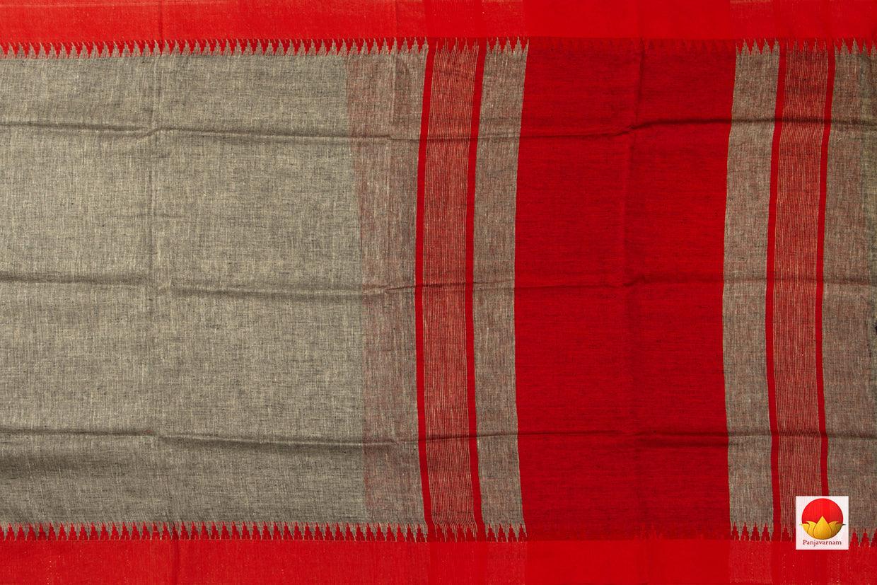 Grey And Red Pure Linen Saree Handwoven PL 2015 - Linen Sari - Panjavarnam