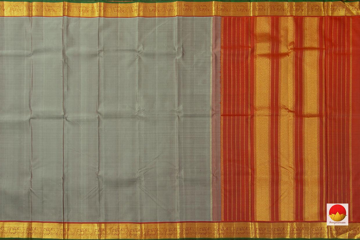 Grey And Rust Kanchipuram Silk Saree With Medium Border Handwoven Pure Silk For Festive Wear PV J 220 - Silk Sari - Panjavarnam PV J 220