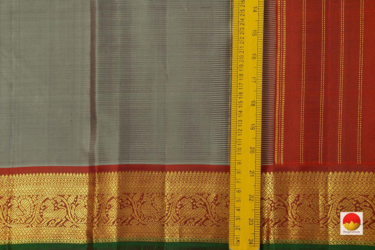 Grey And Rust Kanchipuram Silk Saree With Medium Border Handwoven Pure Silk For Festive Wear PV J 220 - Silk Sari - Panjavarnam PV J 220