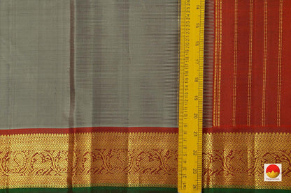 Grey And Rust Kanchipuram Silk Saree With Medium Border Handwoven Pure Silk For Festive Wear PV J 220 - Silk Sari - Panjavarnam PV J 220