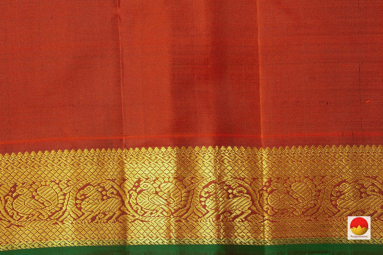 Grey And Rust Kanchipuram Silk Saree With Medium Border Handwoven Pure Silk For Festive Wear PV J 220 - Silk Sari - Panjavarnam PV J 220