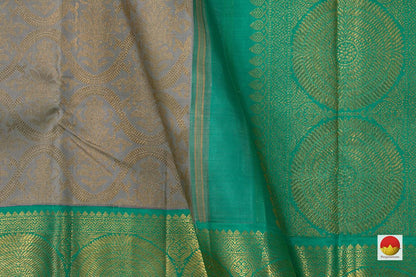 Grey And Sea Green Kanchipuram Silk Saree Handwoven Pure Silk Pure Zari For Wedding Wear PV NYC 736 - Silk Sari - Panjavarnam