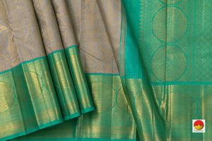 Grey And Sea Green Kanchipuram Silk Saree Handwoven Pure Silk Pure Zari For Wedding Wear PV NYC 736 - Silk Sari - Panjavarnam PV NYC 736