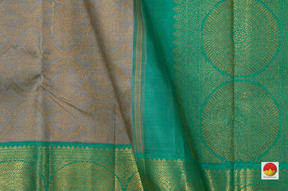 Grey And Sea Green Kanchipuram Silk Saree Handwoven Pure Silk Pure Zari For Wedding Wear PV NYC 736 - Silk Sari - Panjavarnam PV NYC 736