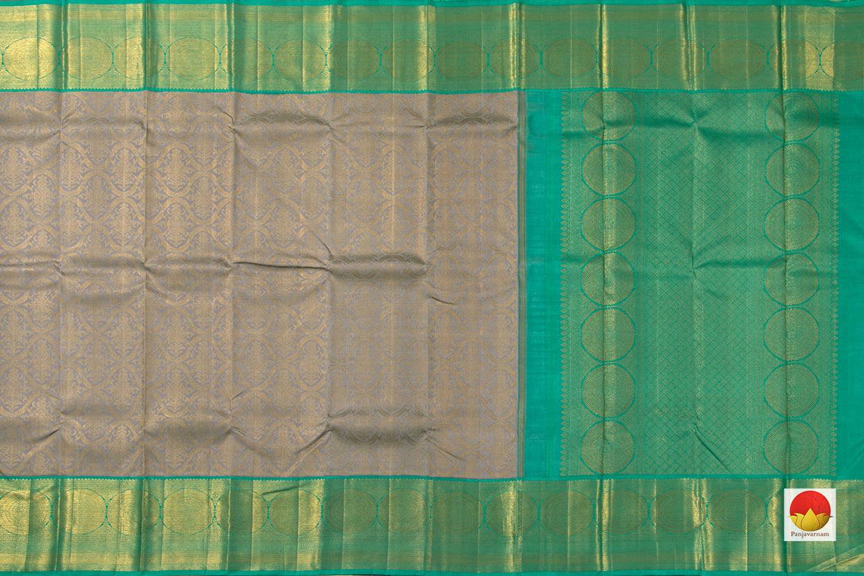 Grey And Sea Green Kanchipuram Silk Saree Handwoven Pure Silk Pure Zari For Wedding Wear PV NYC 736 - Silk Sari - Panjavarnam PV NYC 736