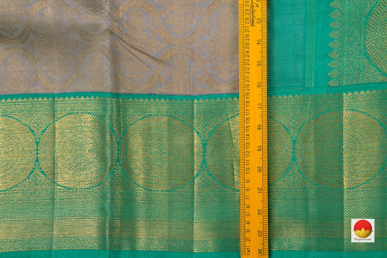 Grey And Sea Green Kanchipuram Silk Saree Handwoven Pure Silk Pure Zari For Wedding Wear PV NYC 736 - Silk Sari - Panjavarnam PV NYC 736