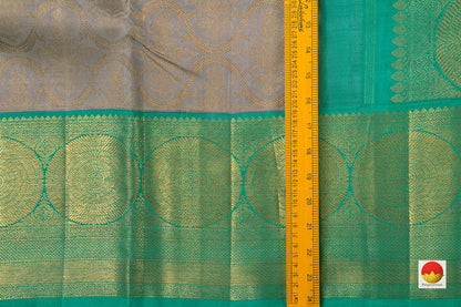 Grey And Sea Green Kanchipuram Silk Saree Handwoven Pure Silk Pure Zari For Wedding Wear PV NYC 736 - Silk Sari - Panjavarnam PV NYC 736