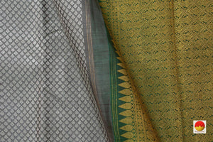 Grey Jacquard Kanchipuram Silk Saree Maroon Korvai Border Handwoven Pure Silk Pure Zari For Weddings - PV J 7026 - Silk Sari - Panjavarnam PV J 7026