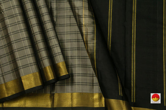 Grey Kanchipuram Silk Saree Handwoven Pure Silk For Office Wear PV KNN 119 - Silk Sari - Panjavarnam