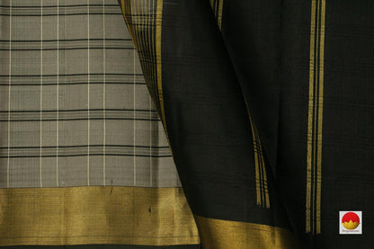 Grey Kanchipuram Silk Saree Handwoven Pure Silk For Office Wear PV KNN 119 - Silk Sari - Panjavarnam PV KNN 119