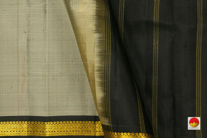Grey Kanchipuram Silk Saree Handwoven Pure Silk Light Weight With Medium Border Office Wear PV KNN 162 - Silk Sari - Panjavarnam