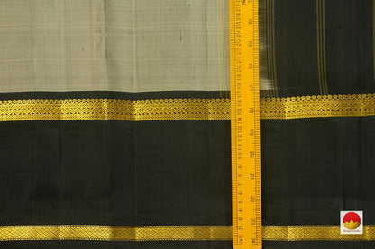 Grey Kanchipuram Silk Saree Handwoven Pure Silk Light Weight With Medium Border Office Wear PV KNN 162 - Silk Sari - Panjavarnam