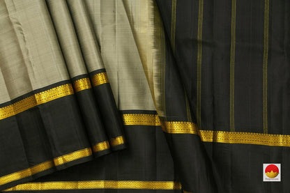 Grey Kanchipuram Silk Saree Handwoven Pure Silk Light Weight With Medium Border Office Wear PV KNN 162 - Silk Sari - Panjavarnam PV KNN 162