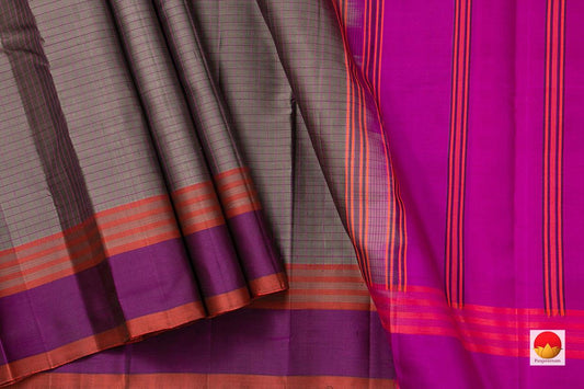Grey Kanchipuram Silk Saree Handwoven Pure Silk No Zari Light Weight Office Wear PV KNN 171 - Silk Sari - Panjavarnam