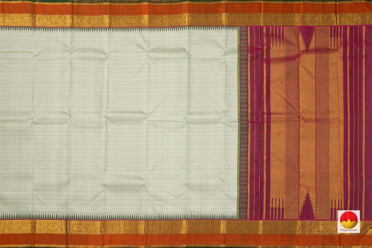 Grey Kanchipuram Silk Saree Temple Korvai Border Pure Silk Pure Zari For Weddings - PV J 7274 - Silk Sari - Panjavarnam