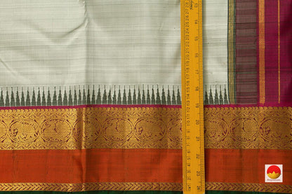 Grey Kanchipuram Silk Saree Temple Korvai Border Pure Silk Pure Zari For Weddings - PV J 7274 - Silk Sari - Panjavarnam