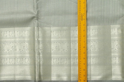 Grey Kanchipuram Silk Saree With Morning Evening Border Handwoven Pure Silk For Festive Wear PV NYC 996 - Silk Sari - Panjavarnam
