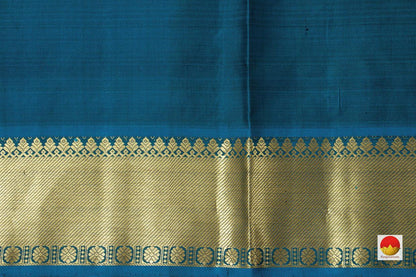 Grey Kanchipuram Silk Saree With Paisley Motifs And Blue Border Handwoven Pure Silk Pure Zari For Festive Wear PV SA 2037 - Silk Sari - Panjavarnam PV SA 2037