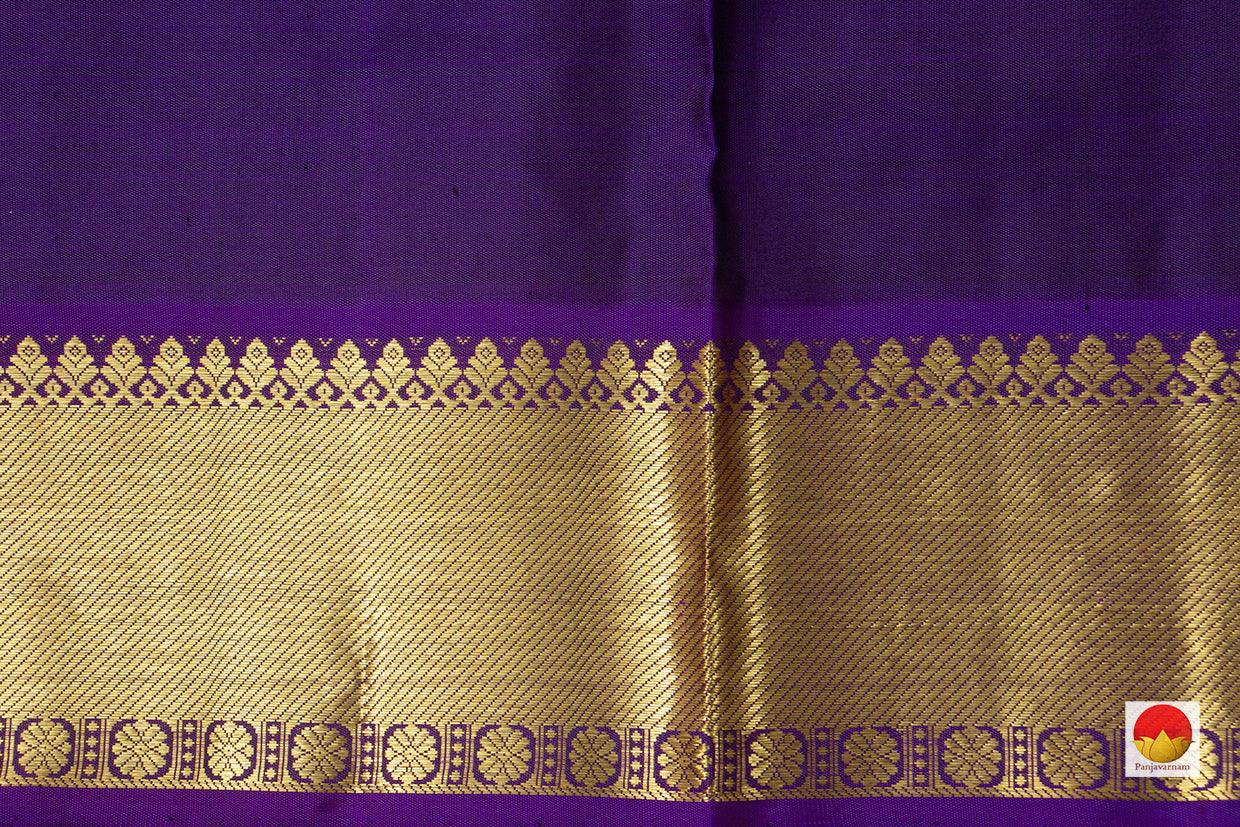 Grey Kanchipuram Silk Saree With Violet Border Handwoven Pure Silk Pure Zari For Festive Wear PV SA 2036 - Silk Sari - Panjavarnam PV SA 2036