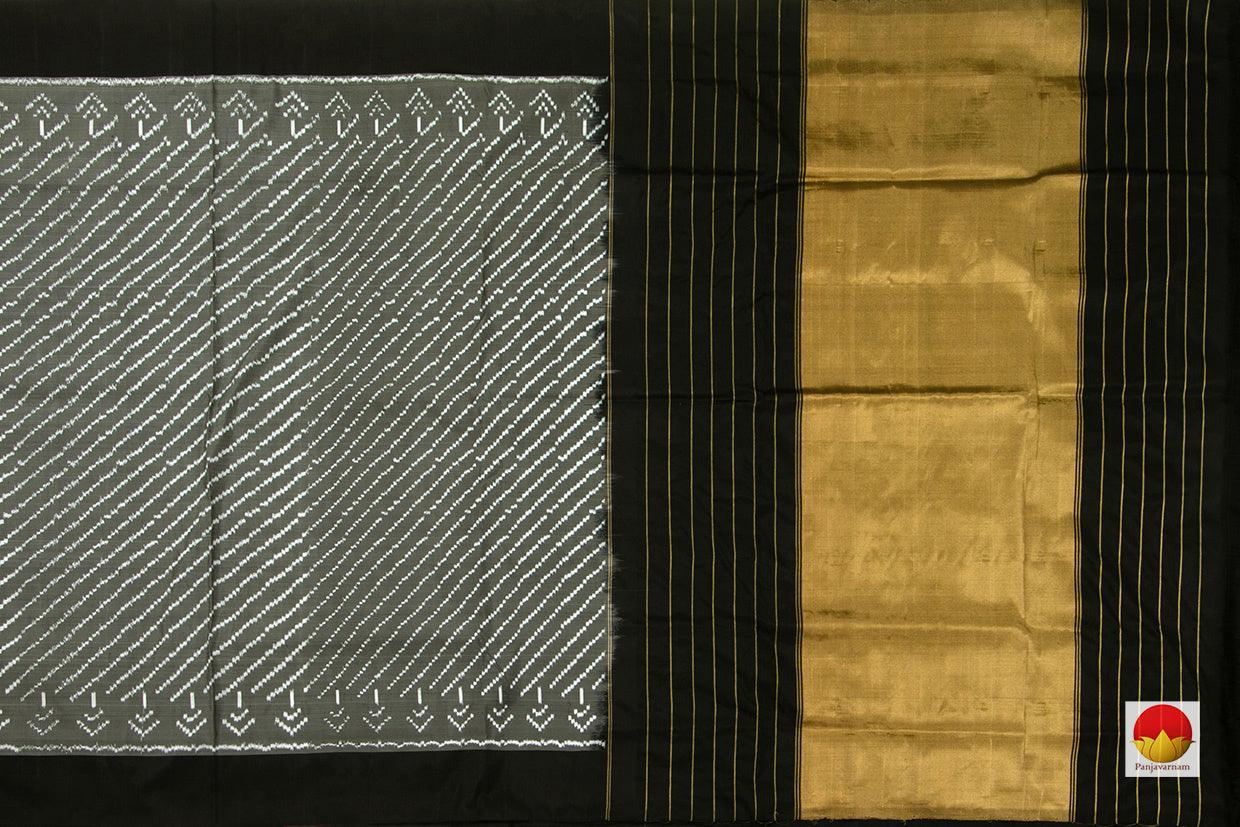 Grey Pochampally Silk Saree With Black Border Ikat Handwoven Pure Silk for office wear PIK 330 - Pochampally Silk - Panjavarnam PIK 330