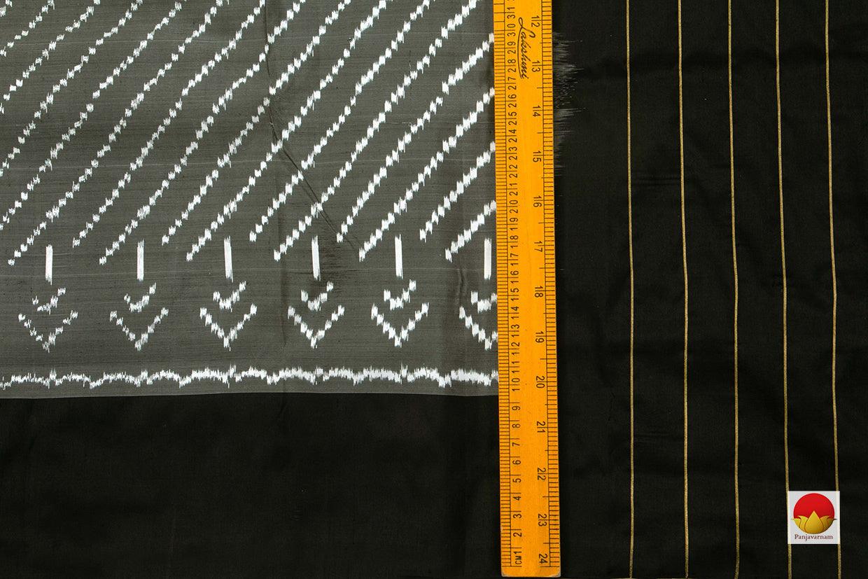 Grey Pochampally Silk Saree With Black Border Ikat Handwoven Pure Silk for office wear PIK 330 - Pochampally Silk - Panjavarnam PIK 330