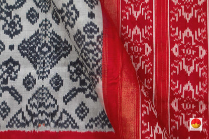 Grey Pochampally Silk Saree With Red Zari Border Handwoven Ikkat Pure Silk For Office Wear PIK 341 - Pochampally Silk - Panjavarnam PIK 341