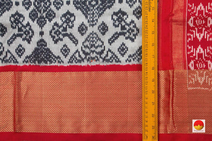 Grey Pochampally Silk Saree With Red Zari Border Handwoven Ikkat Pure Silk For Office Wear PIK 341 - Pochampally Silk - Panjavarnam PIK 341