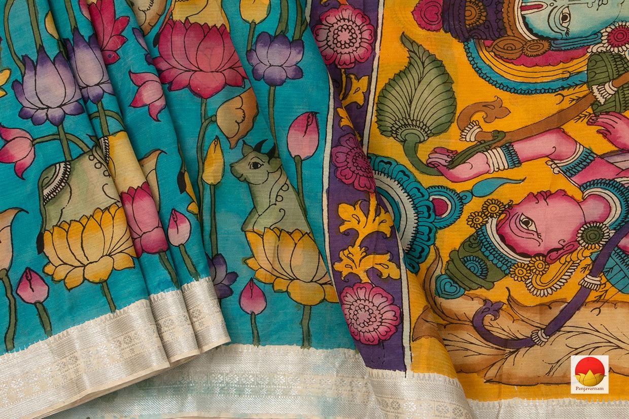 Handpainted Kalamkari - Mangalgiri Silk Saree - Organic Dyes - PKMS 45 - Kalamkari Silk - Panjavarnam PKMS 45