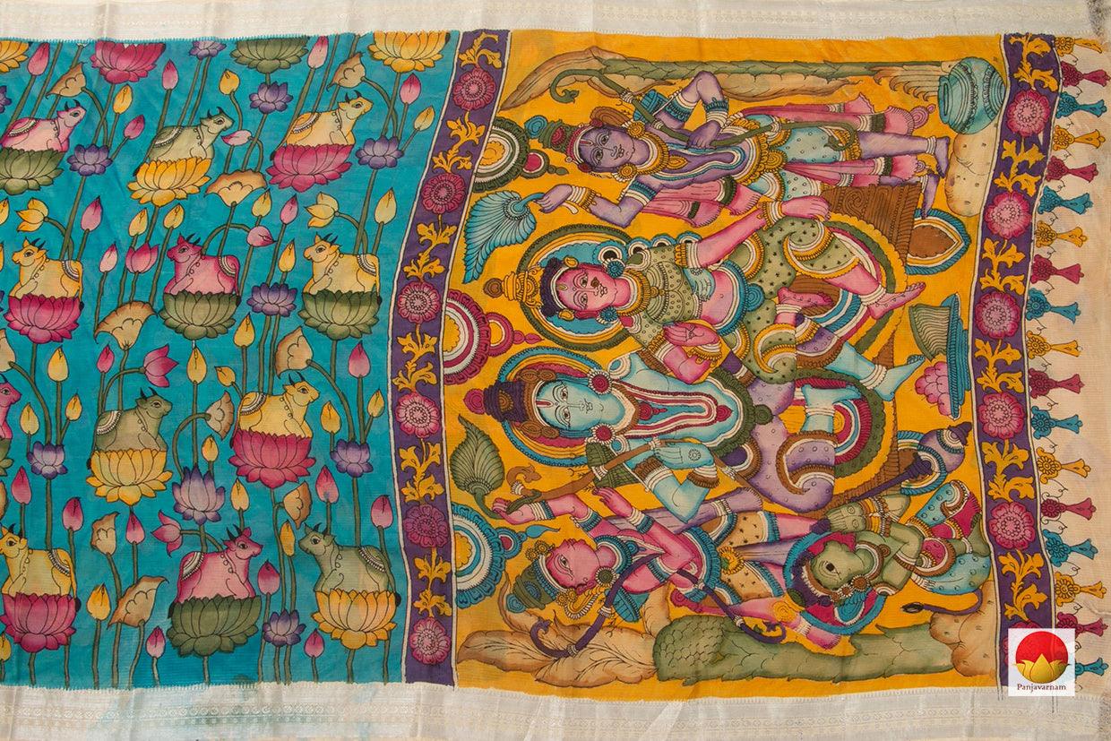 Handpainted Kalamkari - Mangalgiri Silk Saree - Organic Dyes - PKMS 45 - Kalamkari Silk - Panjavarnam PKMS 45