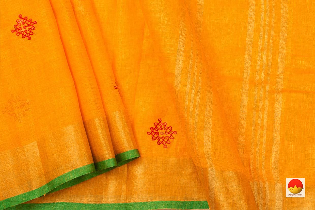 Handwoven Embroidered Linen Saree - PL 2007 - Linen Sari - Panjavarnam PL 2007