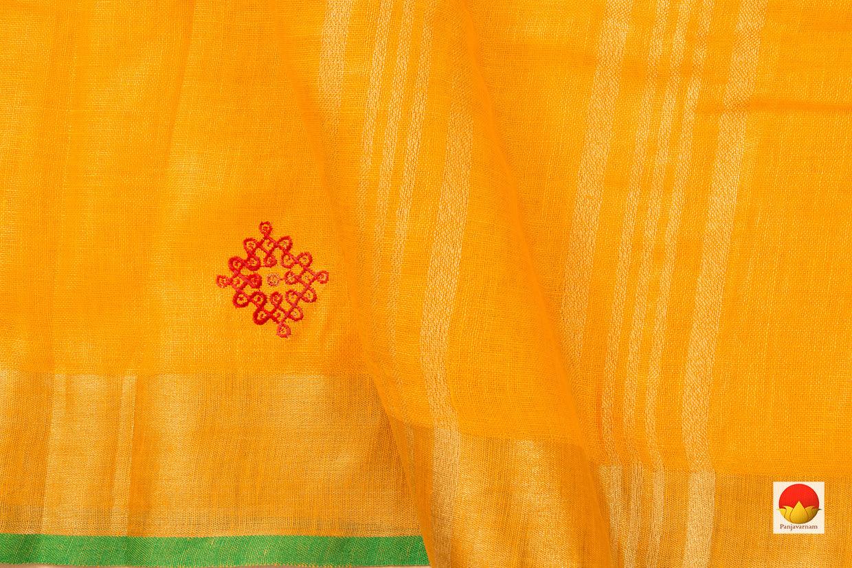 Handwoven Embroidered Linen Saree - PL 2007 - Linen Sari - Panjavarnam PL 2007