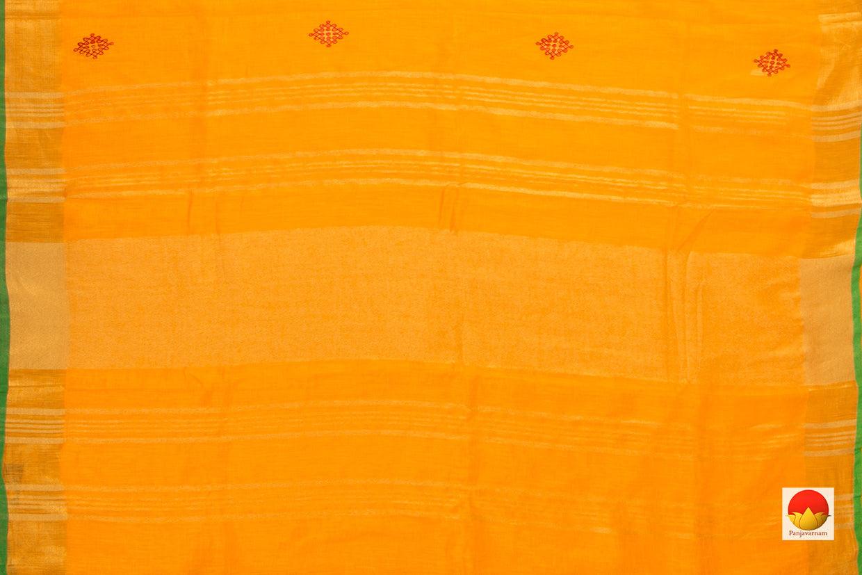 Handwoven Embroidered Linen Saree - PL 2007 - Linen Sari - Panjavarnam PL 2007