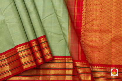 Jade Green Ganga Jamuna Korvai Border Kanchipuram Silk Saree Handwoven Pure Silk Pure Zari For Wedding Wear PV NYC 977 - Silk Sari - Panjavarnam