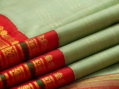 Jade Green Ganga Jamuna Korvai Border Kanchipuram Silk Saree Handwoven Pure Silk Pure Zari For Wedding Wear PV NYC 977 - Silk Sari - Panjavarnam